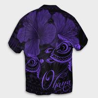 Hawaii Turtle Ohana Hibiscus Poly Hawaiian Shirt - Purple - AH - Polynesian Pride