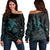 Hawaii Turtle Ohana Paua Shell Women's Off Shoulder Sweater - AH Black - Polynesian Pride