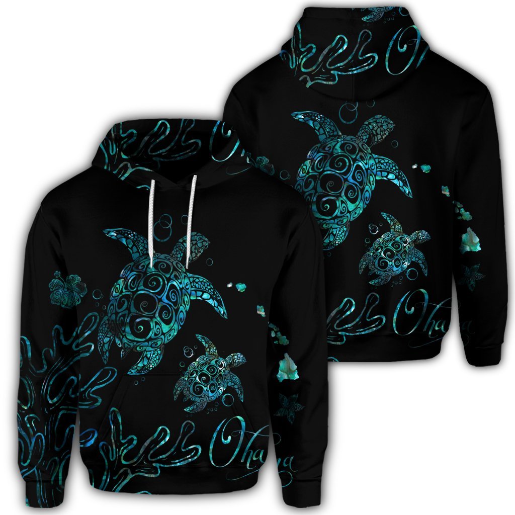 Hawaiian Turtle Ohana Paua Shell Hoodie Unisex Art - Polynesian Pride