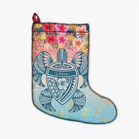 Hawaii Turtle Ohana Stary Night Hibiscus Christmas Stocking - AH Christmas Stocking 26 X 42 cm Black - Polynesian Pride
