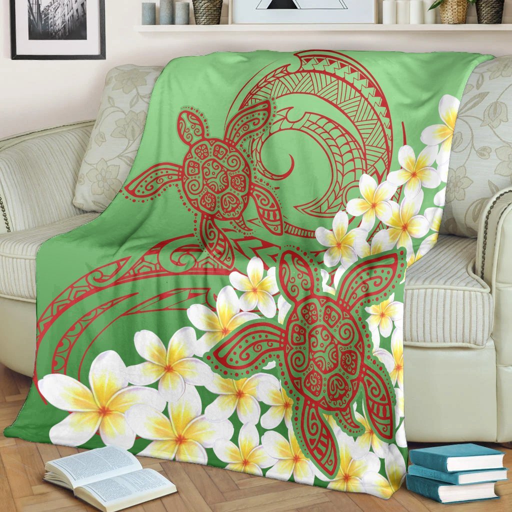 Hawaii Turtle Plumeria Premium Blankets - Green Style - AH - Polynesian Pride