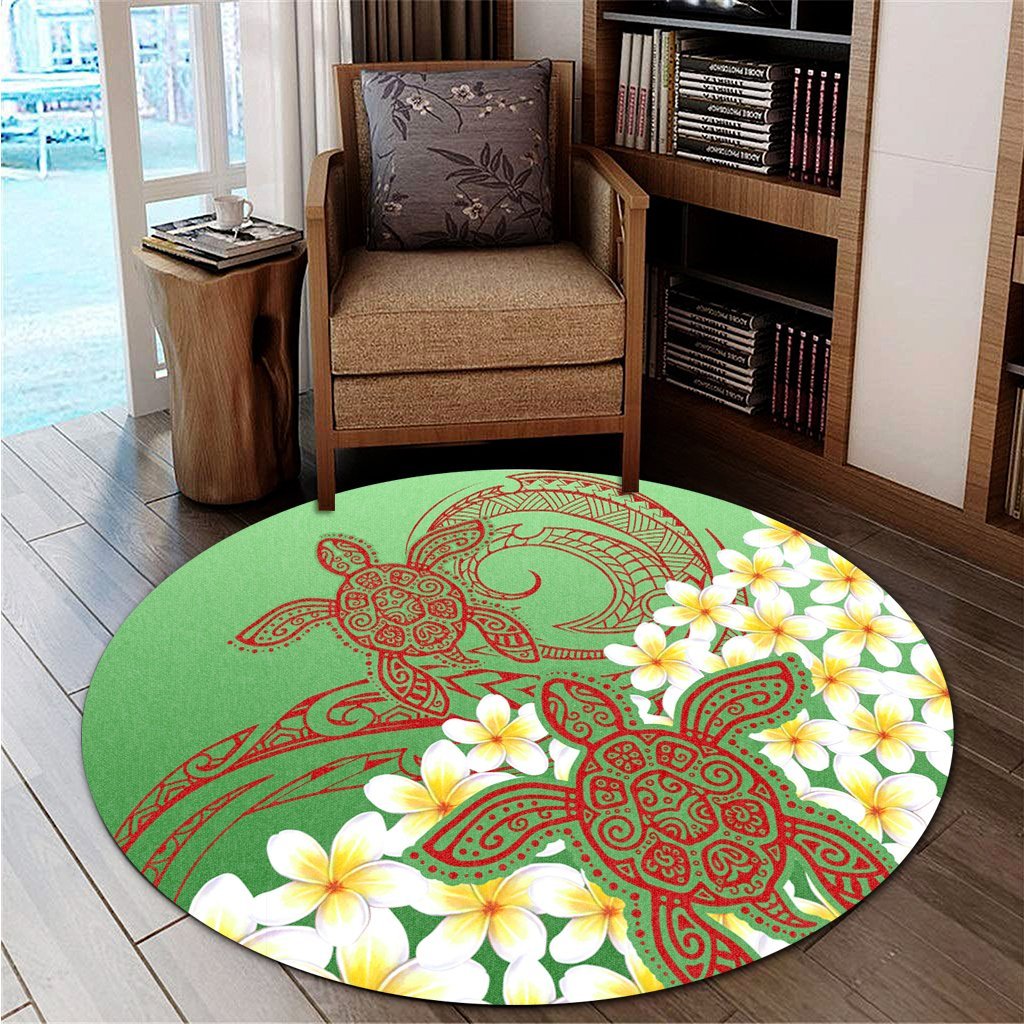 Hawaii Turtle Plumeria Round Carpet - Green Style - AH - Polynesian Pride
