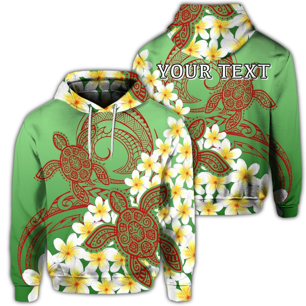 Custom Hawaii Turtle Plumeria Hoodie Green Style Unisex Art - Polynesian Pride