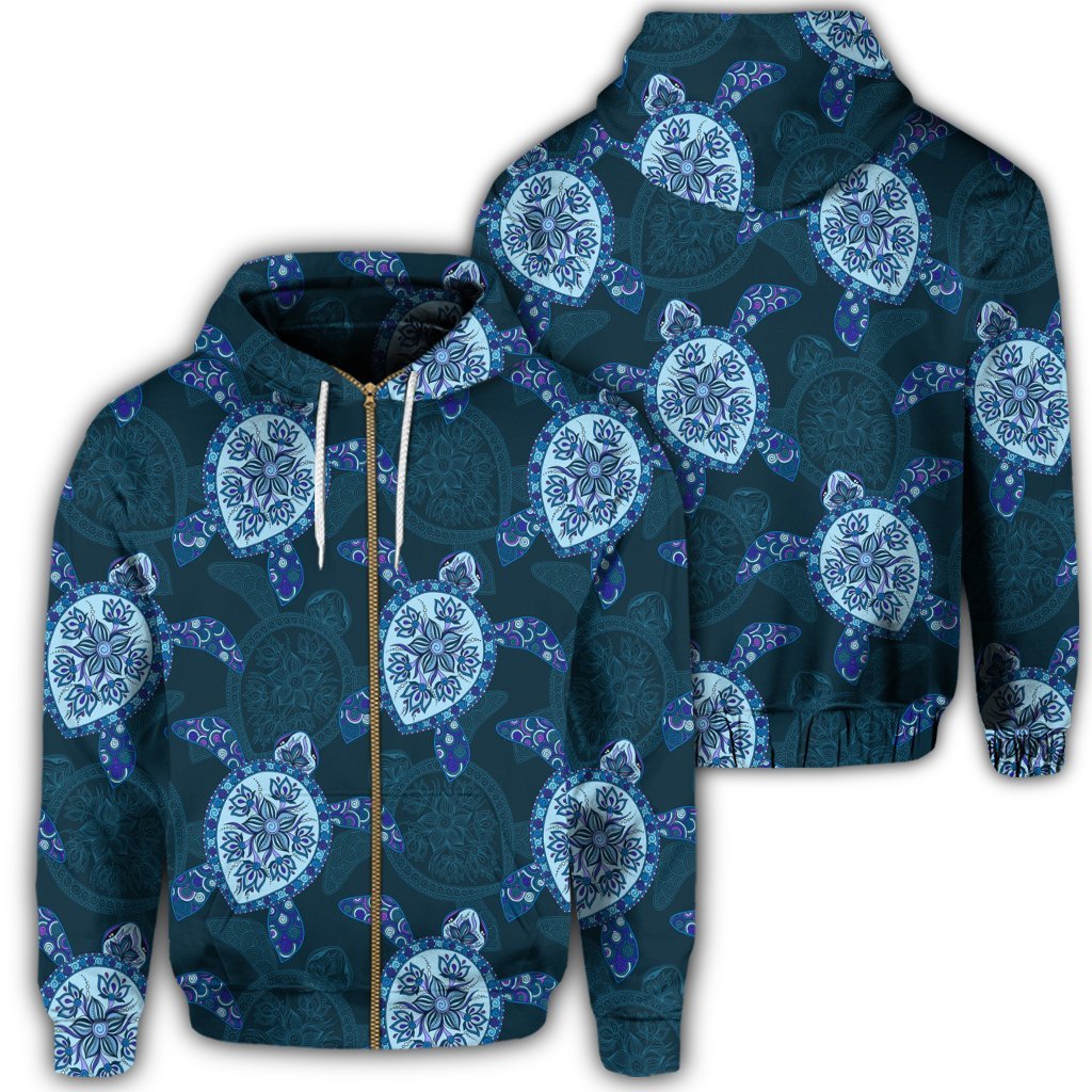 Hawaii Turtle Plumeria Blue Zip Hoodie Unisex Art - Polynesian Pride