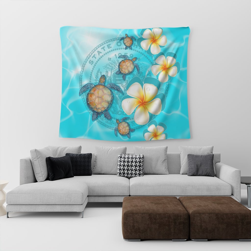 Hawaii Turtle Plumeria Coat Of Arm Ocean Tapestry - AH - Polynesian Pride