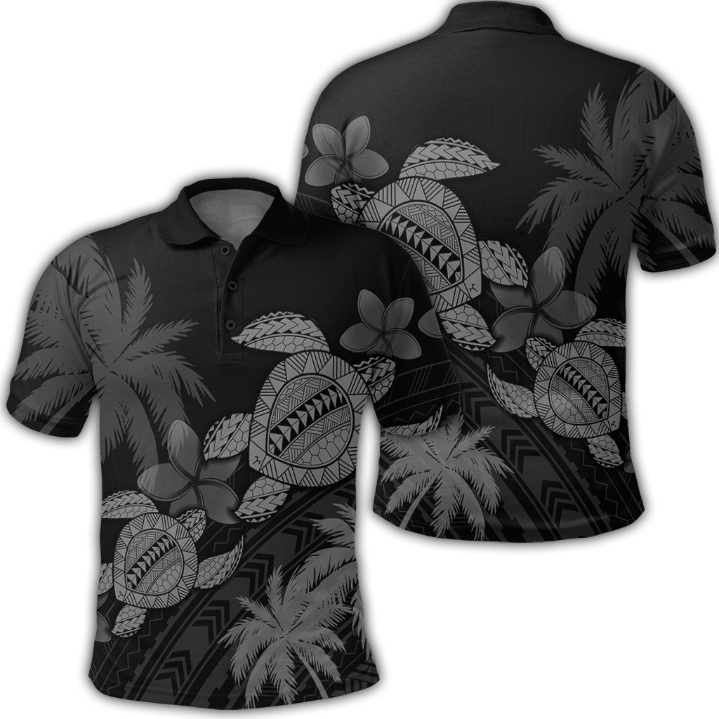 Hawaii Turtle Plumeria Coconut Tree Polynesian Polo Shirt Gray Unisex Black - Polynesian Pride