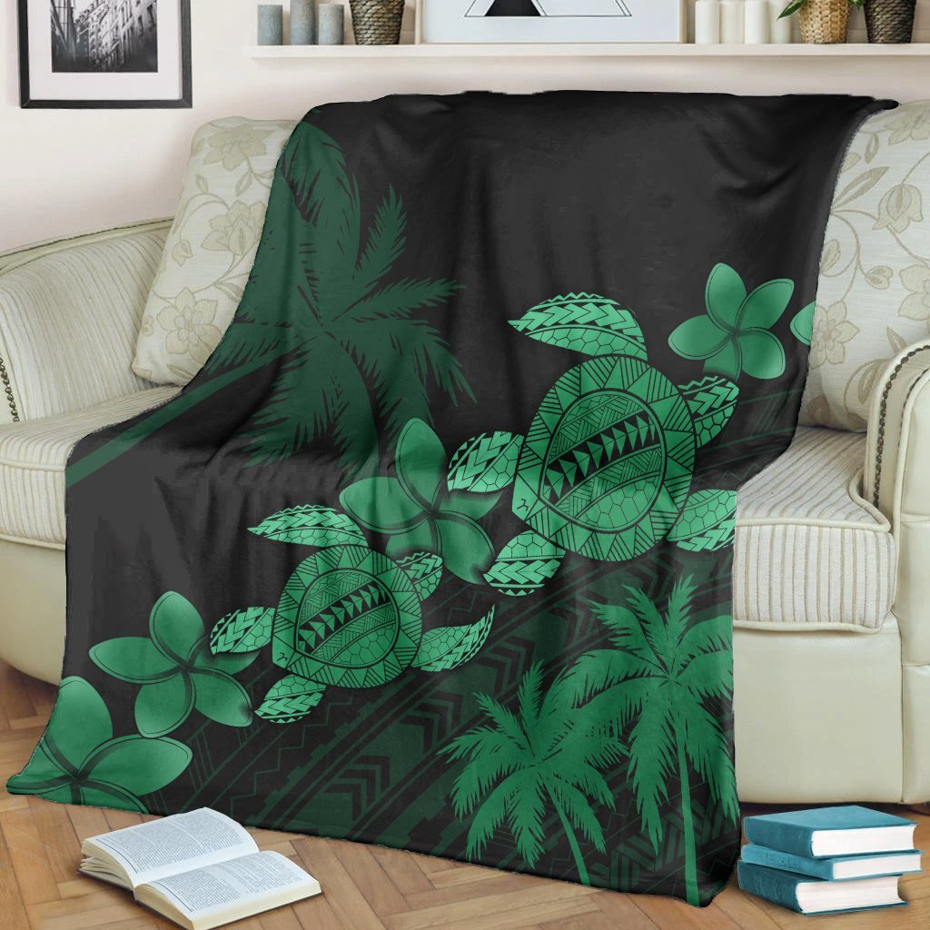 Hawaii Turtle Plumeria Coconut Tree Polynesian Premium Blankets - Green - AH - Polynesian Pride