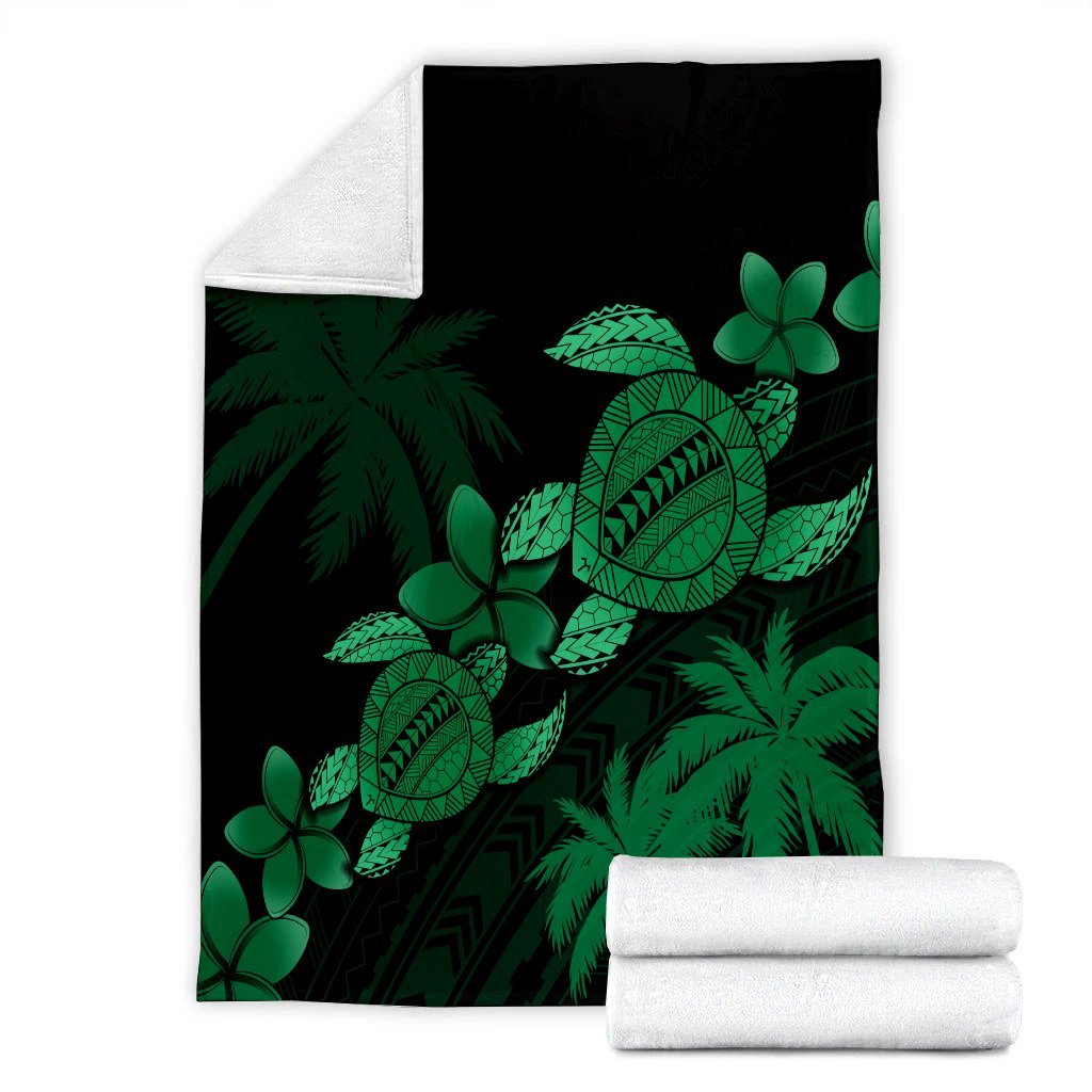 Hawaii Turtle Plumeria Coconut Tree Polynesian Premium Blankets - Green - AH - Polynesian Pride