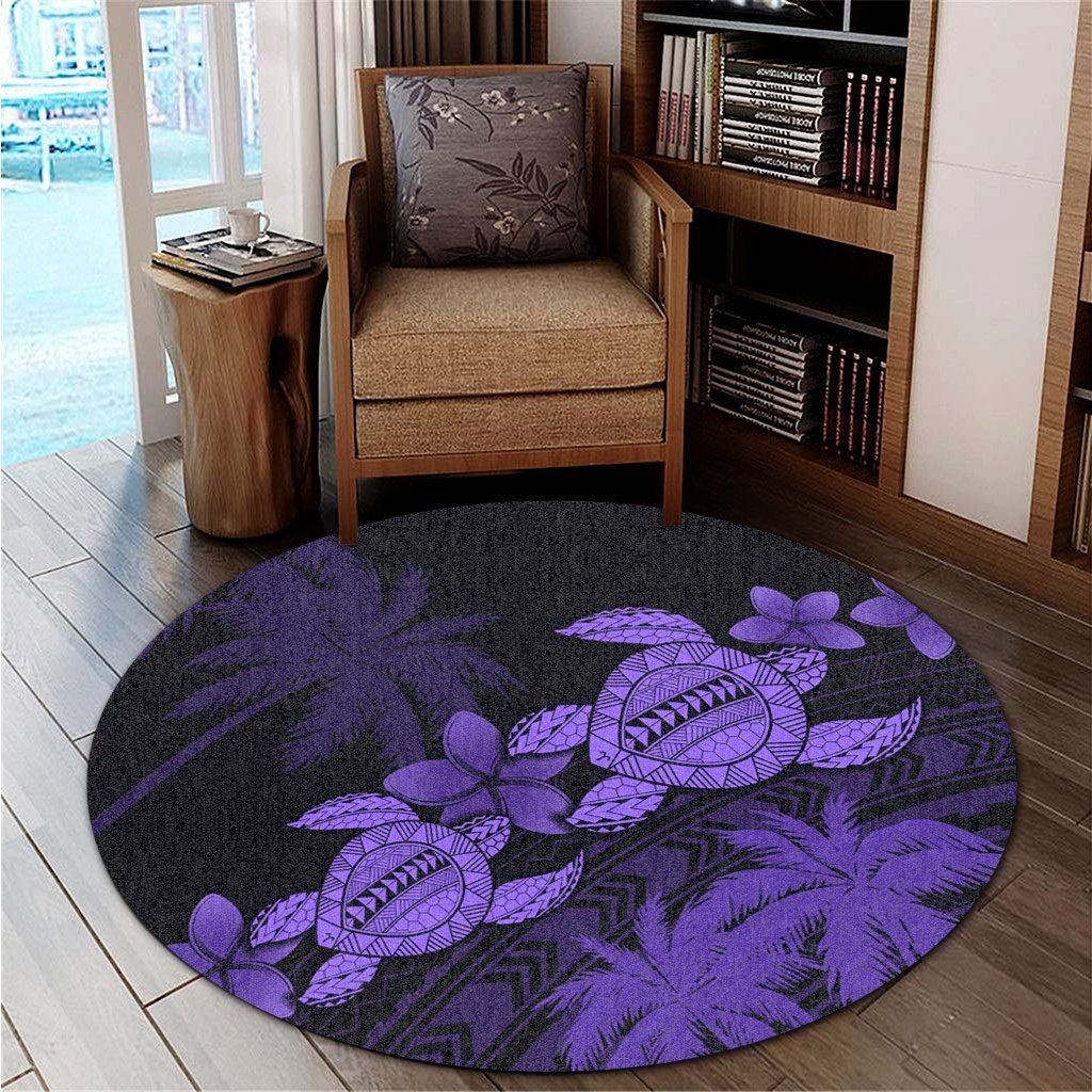 Hawaii Turtle Plumeria Coconut Tree Polynesian Round Carpet - Purple - AH - Polynesian Pride