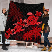Hawaii Turtle Plumeria Coconut Tree Polynesian Premium Quilts - Red - AH - Polynesian Pride
