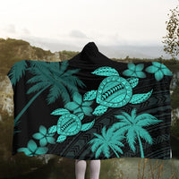Hawaii Turtle Plumeria Coconut Tree Polynesian Hooded Blanket - Turquoise - AH - Polynesian Pride
