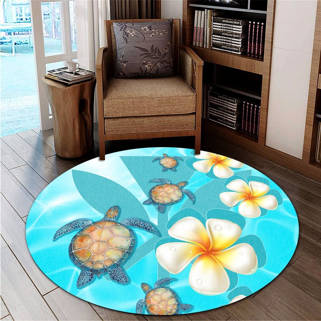 Hawaii Turtle Plumeria Kanaka Ocean Round Carpet - AH - Polynesian Pride