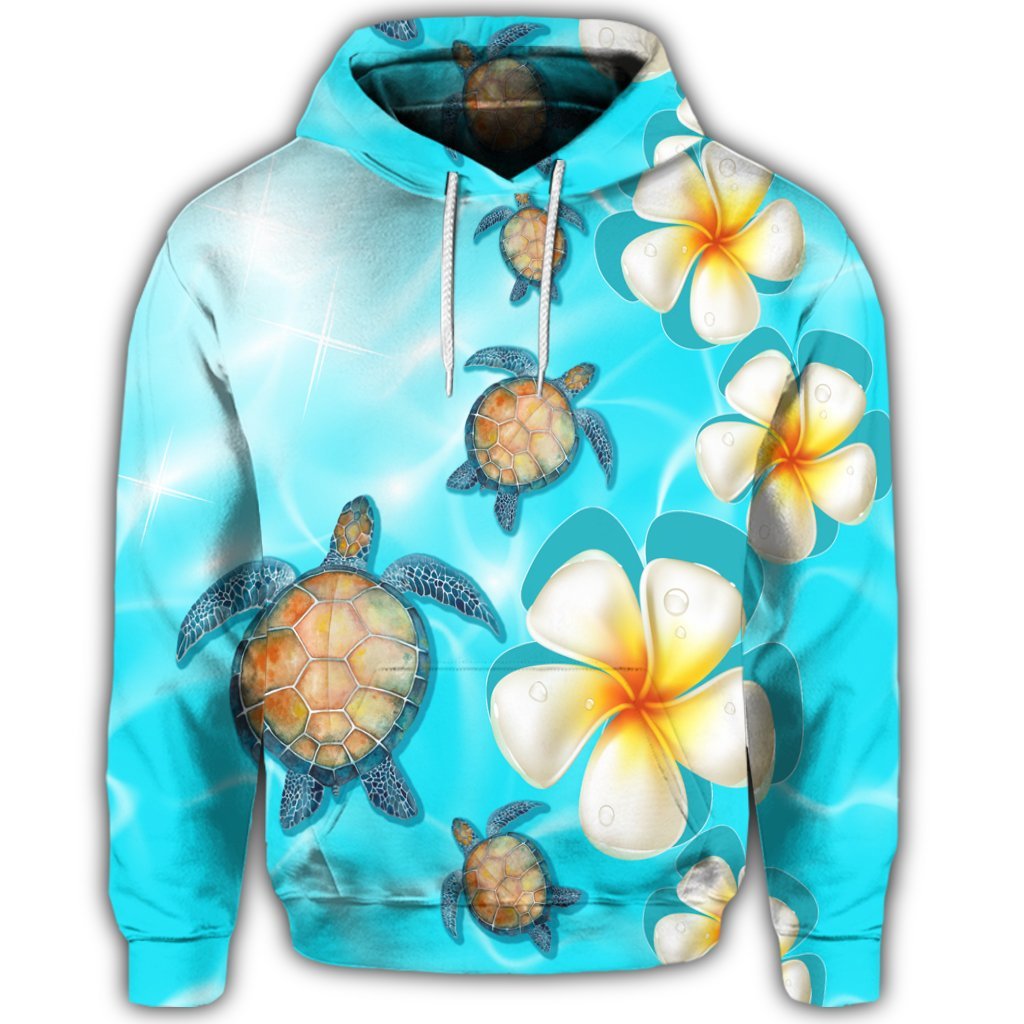 Hawaiian Turtle Plumeria Ocean Hoodie - Polynesian Pride