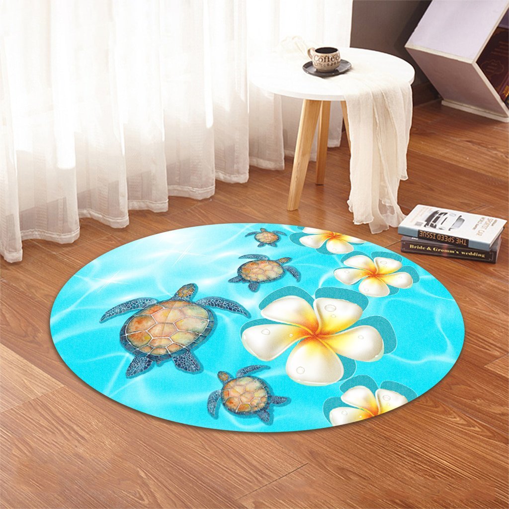 Hawaii Turtle Plumeria Ocean Round Carpet - AH - Polynesian Pride