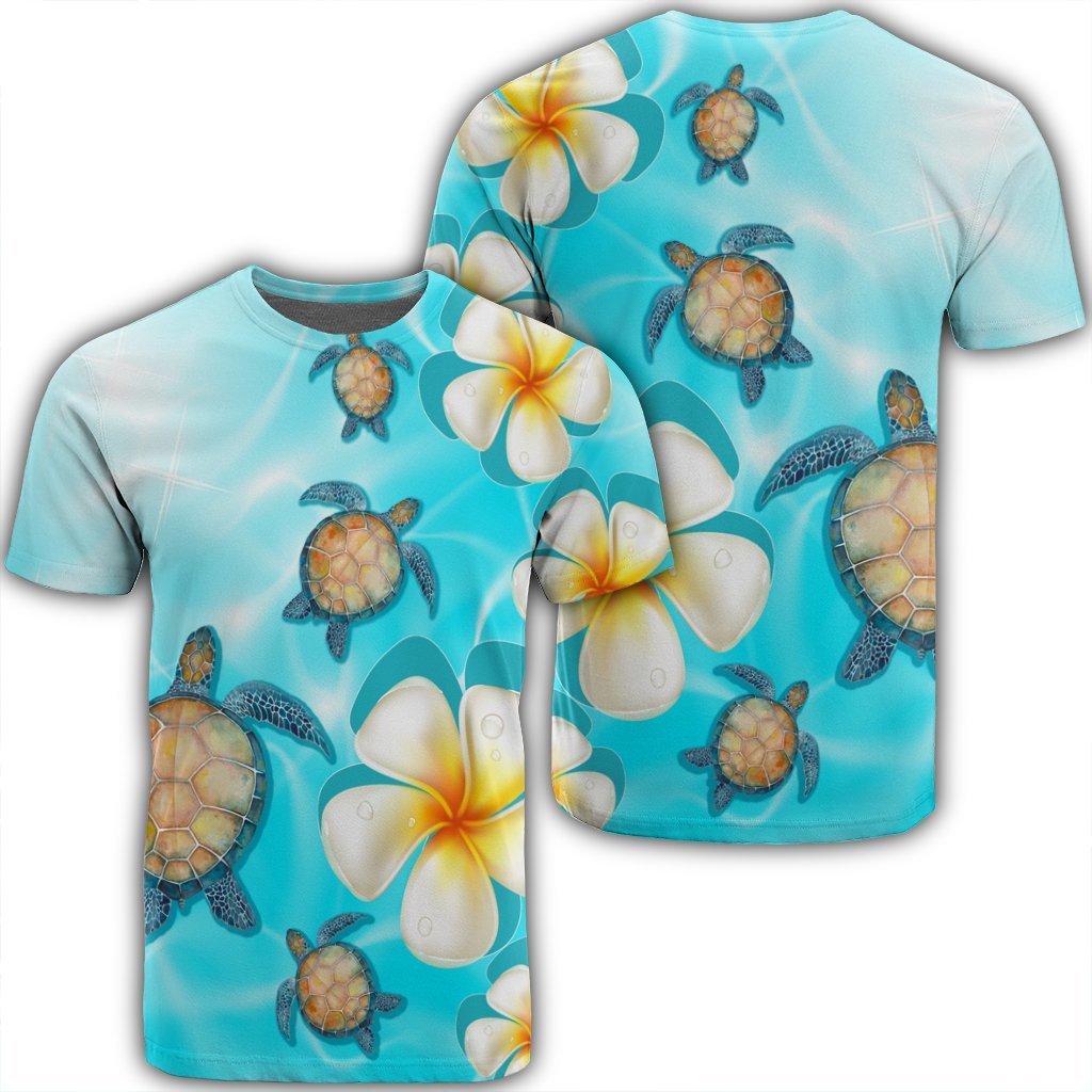 Hawaii Turtle Plumeria Ocean T Shirt Unisex Black - Polynesian Pride