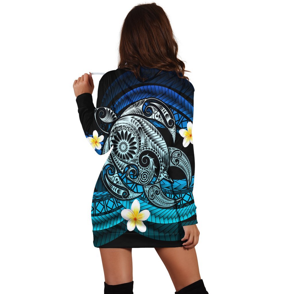 Hawaii Turtle Plumeria Polynesian Hoodie Dress - Mela Style - AH - Polynesian Pride