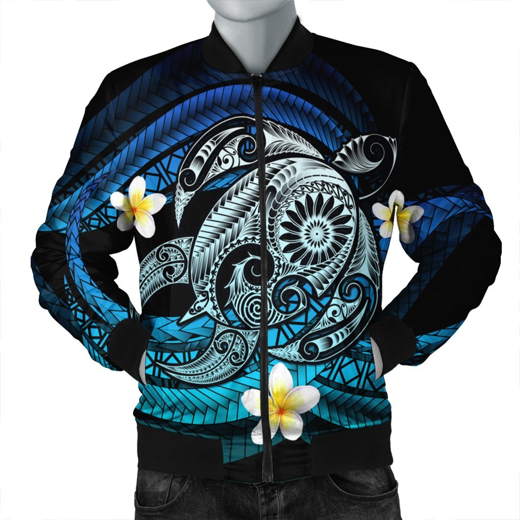 Hawaii Turtle Plumeria Polynesian Bomber Jacket - Mela Style - AH Black Unisex - Polynesian Pride