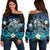 Hawaii Turtle Plumeria Polynesian Women's Off Shoulder Sweater - Mela Style - AH Black - Polynesian Pride