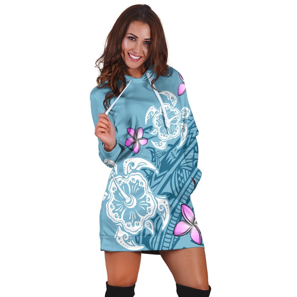 Hawaii Turtle Plumeria Polynesian Simple Hoodie Dress - AH - Polynesian Pride