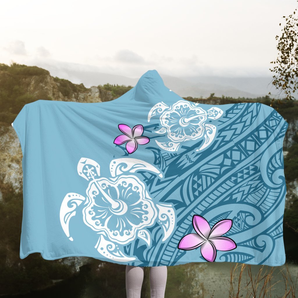 Hawaii Turtle Plumeria Polynesian Simple Hooded Blanket - AH - Polynesian Pride