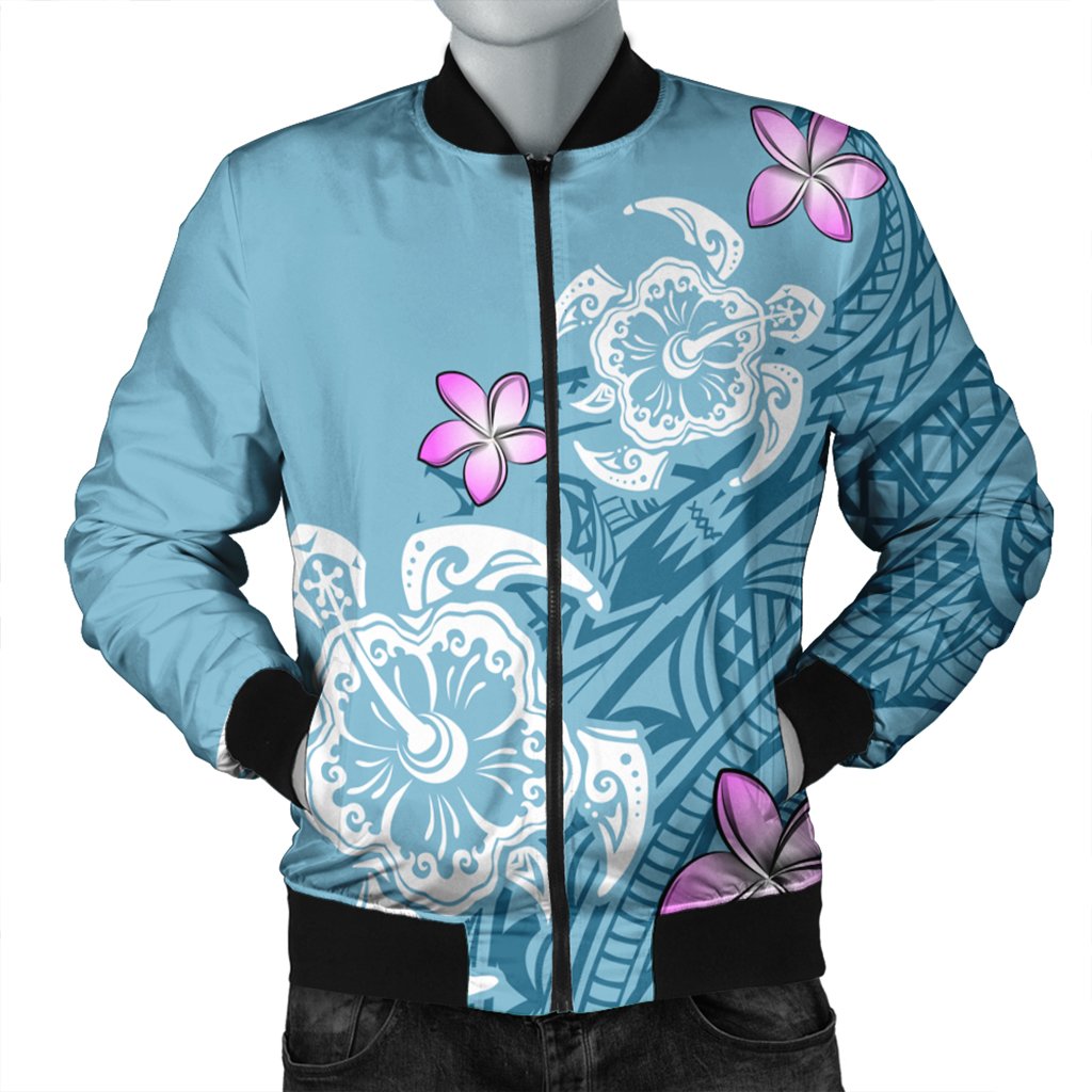 Hawaii Turtle Plumeria Polynesian Simple Bomber Jacket - AH Black Unisex - Polynesian Pride