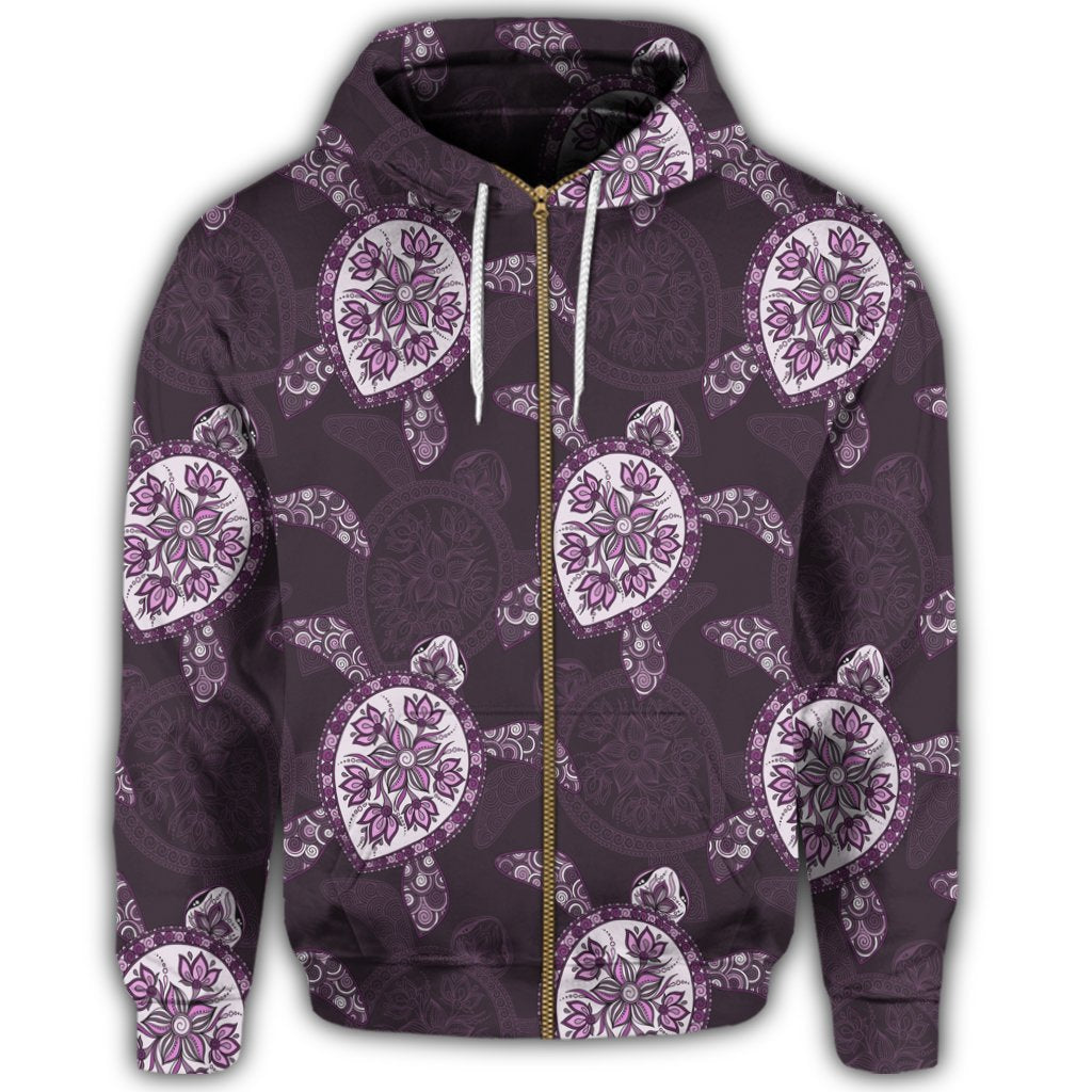 Hawaii Turtle Plumeria Violet Zip Hoodie - Polynesian Pride