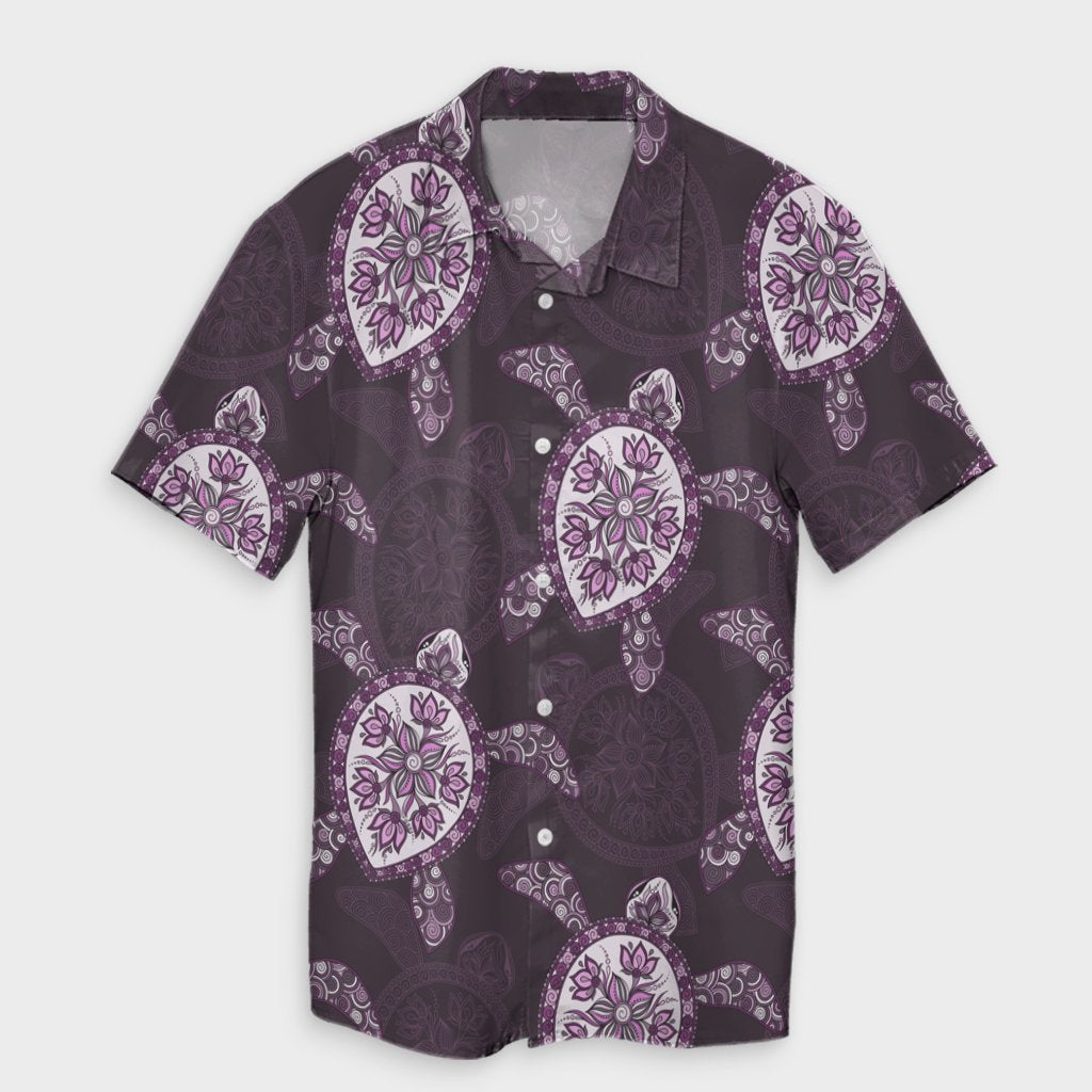 Hawaii Turtle Plumeria Violet Hawaiian Shirt - AH Unisex Black - Polynesian Pride