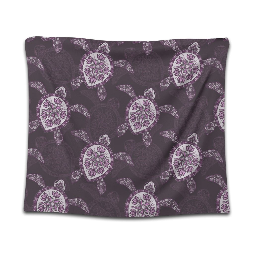 Hawaii Turtle Plumeria Violet Tapestry - AH Wall Tapestry Black - Polynesian Pride