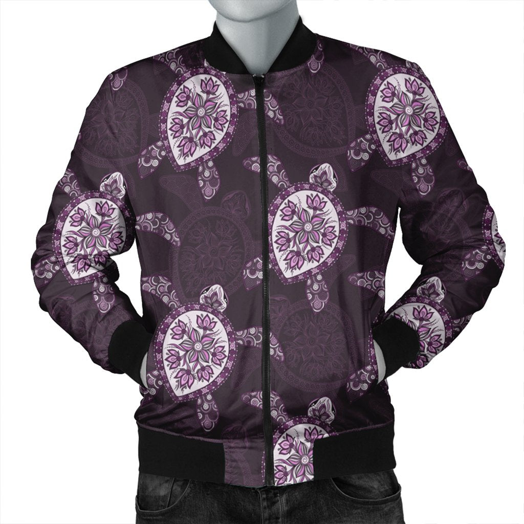 Hawaii Turtle Plumeria Violet Bomber Jacket - AH Black Unisex - Polynesian Pride