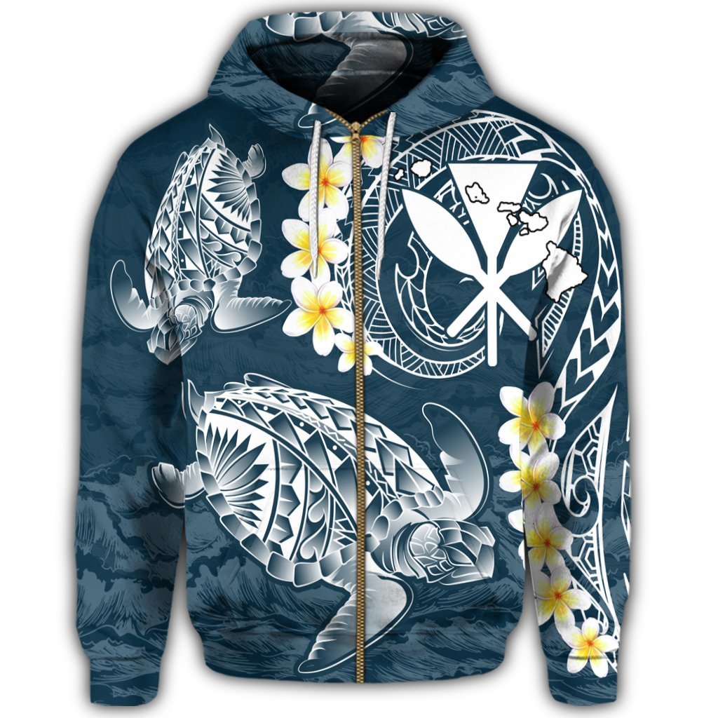 Hawaii Turtle Plumerian Polynesian Zip Hoodie Sease Style - Polynesian Pride
