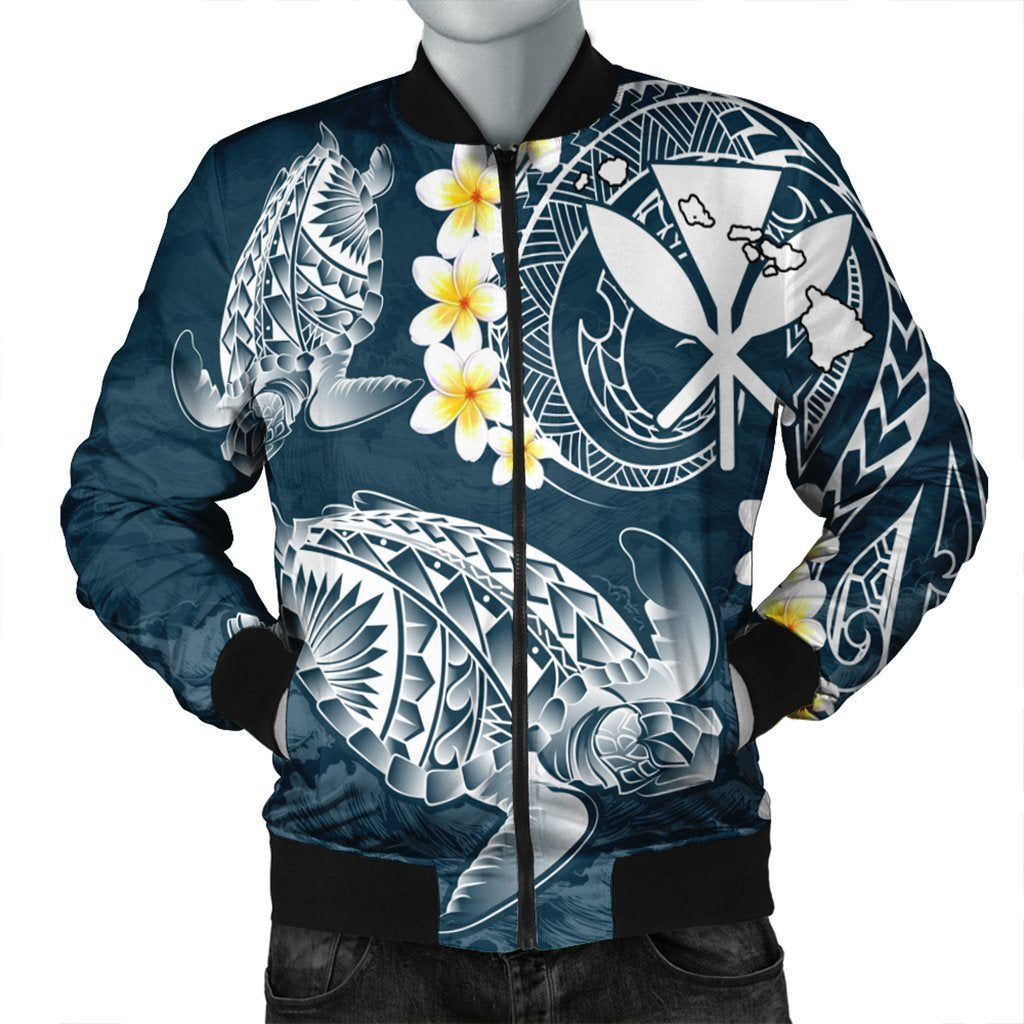 Hawaii Turtle Plumerian Polynesian Bomber Jacket - Sease Style - AH Black Unisex - Polynesian Pride