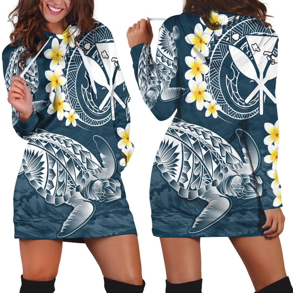 Hawaii Turtle Plumerian Polynesian Hoodie Dress - Sease Style - AH Black - Polynesian Pride