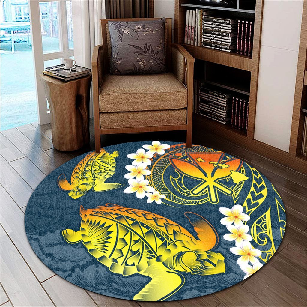 Hawaii Turtle Plumerian Polynesian Round Carpet - Sease Style - ver 2 - AH - Polynesian Pride