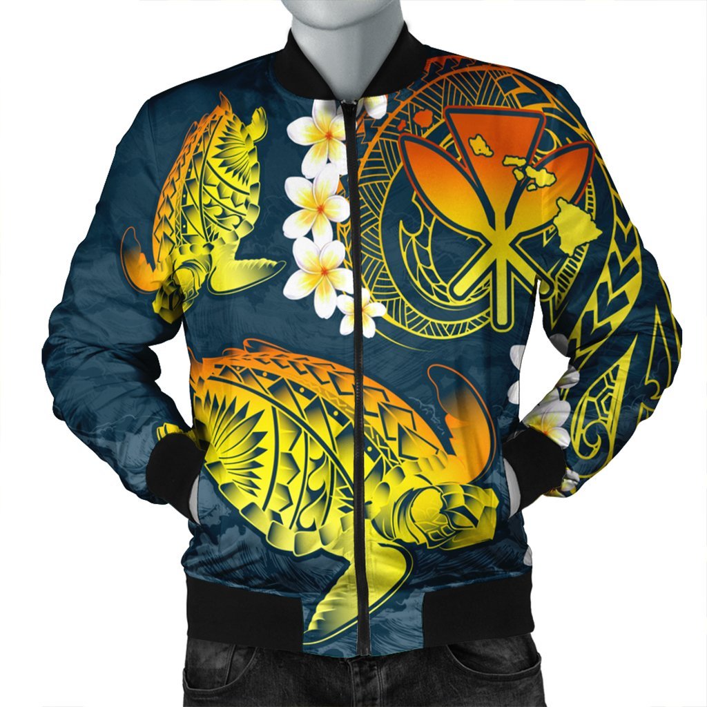 Hawaii Turtle Plumerian Polynesian Bomber Jacket - Sease Style - ver 2 - AH Black Unisex - Polynesian Pride