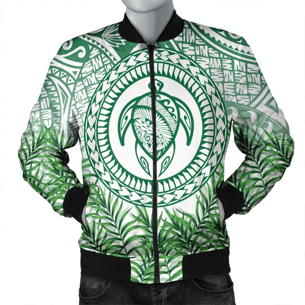 Hawaii Turtle Polyneian Palm Tree Leaf Bomber Jacket - AH Black Unisex - Polynesian Pride