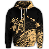 Hawaii Turtle Polynesian Map Plumeria Zip Hoodie - Polynesian Pride