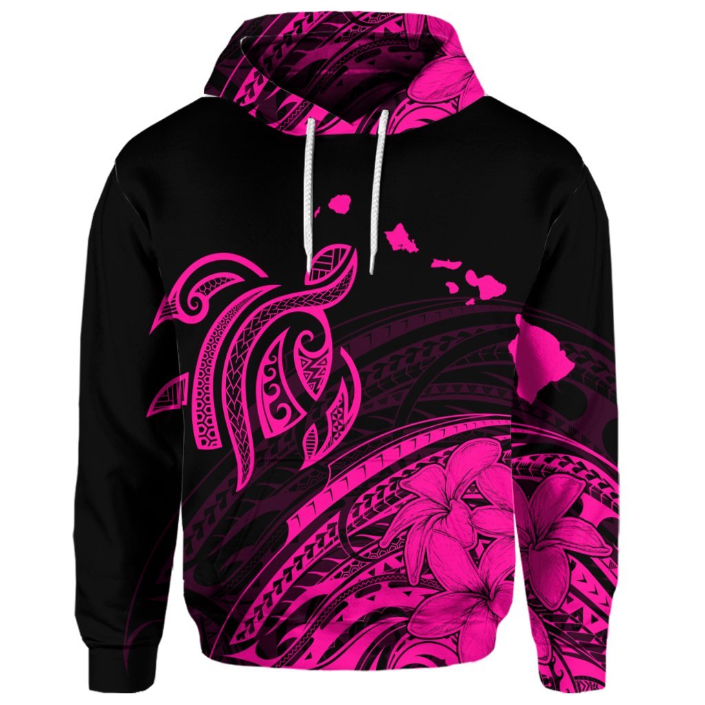 Custom Hawaii Turtle Polynesian Map Plumeria Hoodie Pink - Polynesian Pride