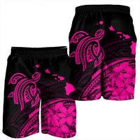 Hawaii Turtle Polynesian Map Plumeria Men's Shorts Pink - AH - Polynesian Pride