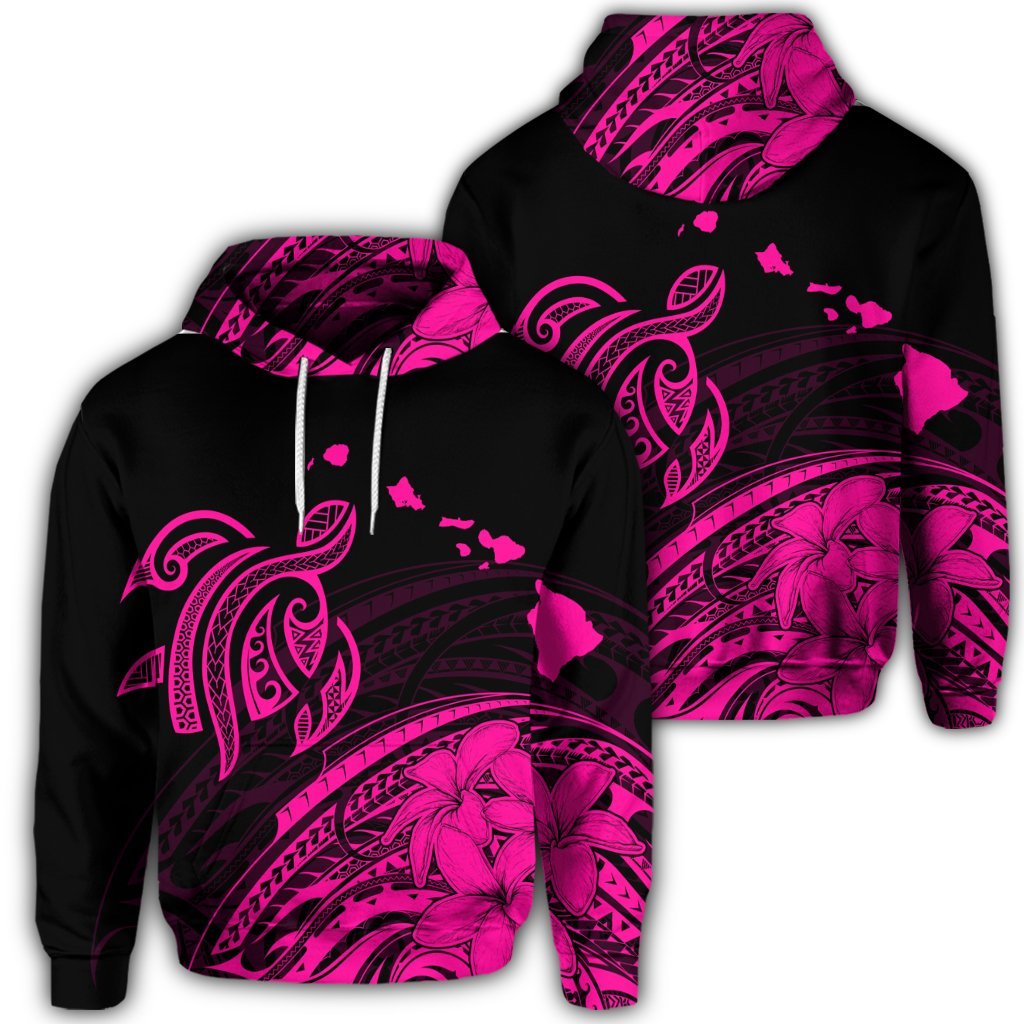 Hawaiian Turtle Polynesian Map Plumeria Hoodie Pink Unisex Art - Polynesian Pride