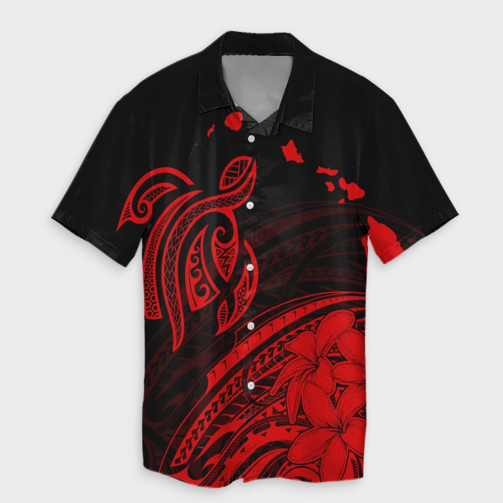 Hawaii Turtle Polynesian Map Plumeria Hawaiian Shirt Red - AH Unisex Black - Polynesian Pride