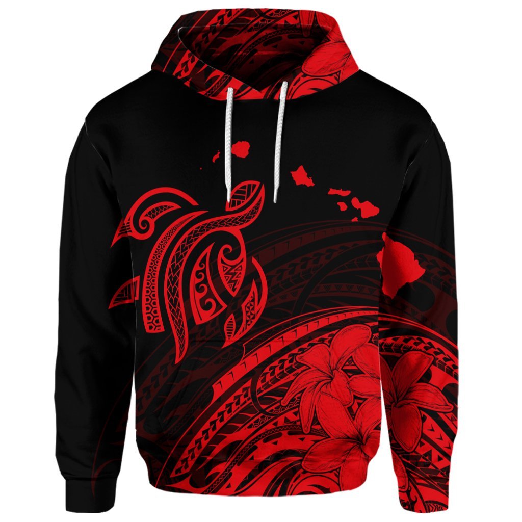 Custom Hawaii Turtle Polynesian Map Plumeria Hoodie Red - Polynesian Pride