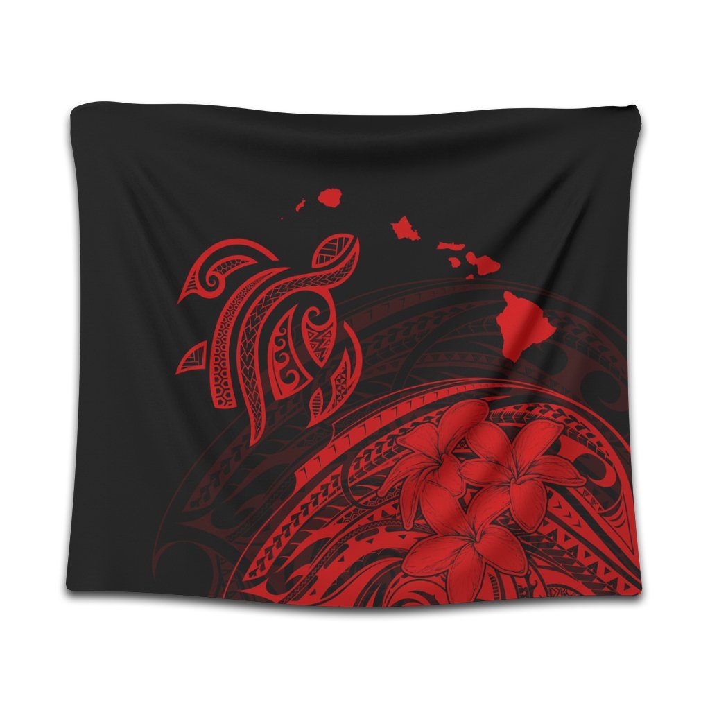 Hawaii Turtle Polynesian Map Plumeria Tapestry Red - AH Wall Tapestry Black - Polynesian Pride