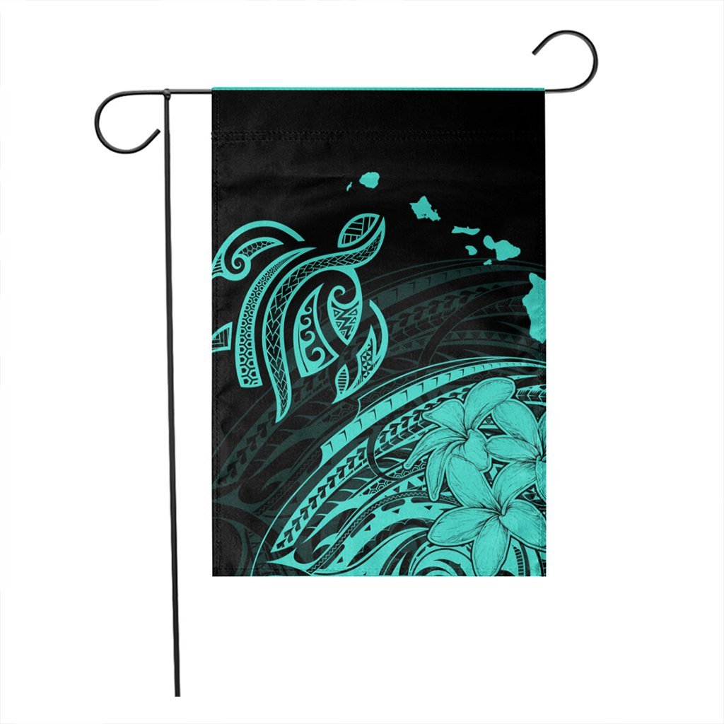 Hawaii Turtle Polynesian Map Plumeria Flag Turquoise - AH - Polynesian Pride