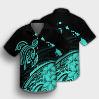 Hawaii Turtle Polynesian Map Plumeria Hawaiian Shirt Turquoise - AH - Polynesian Pride