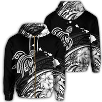 Hawaii Turtle Polynesian Map Plumeria Zip Hoodie White Unisex Art - Polynesian Pride