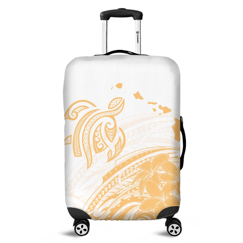 Hawaii Turtle Polynesian Map Plumeria White Background Luggage Covers - AH Black - Polynesian Pride