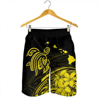 Hawaii Turtle Polynesian Map Plumeria Yellow Men's Shorts - AH - Polynesian Pride