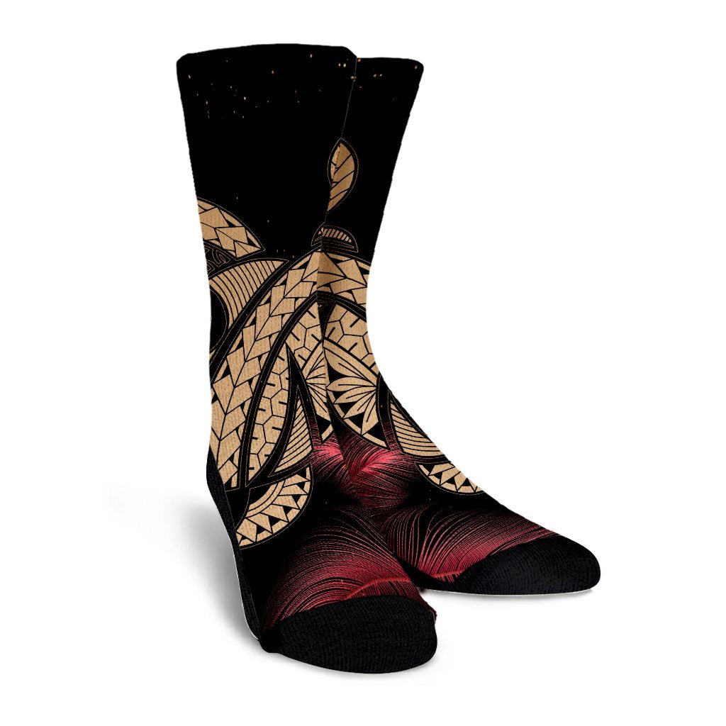 Hawaii Turtle Polynesian Tropical Crew Socks - Ghia Style Gold - AH - Polynesian Pride