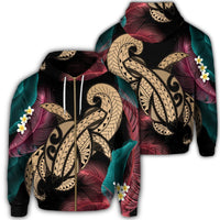 Hawaii Turtle Polynesian Tropical Zip Hoodie Ghia Style Gold Unisex Art - Polynesian Pride