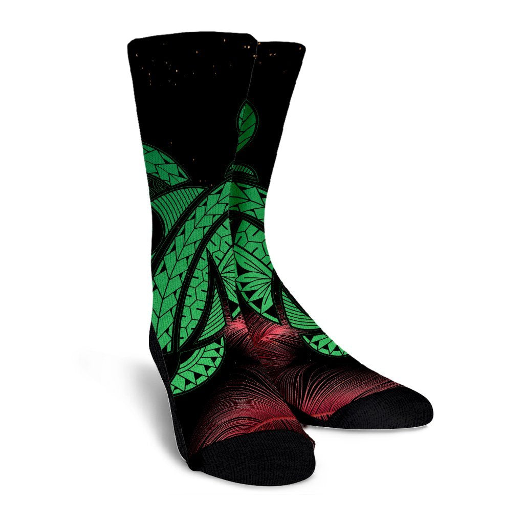 Hawaii Turtle Polynesian Tropical Crew Socks - Ghia Style Green - AH - Polynesian Pride